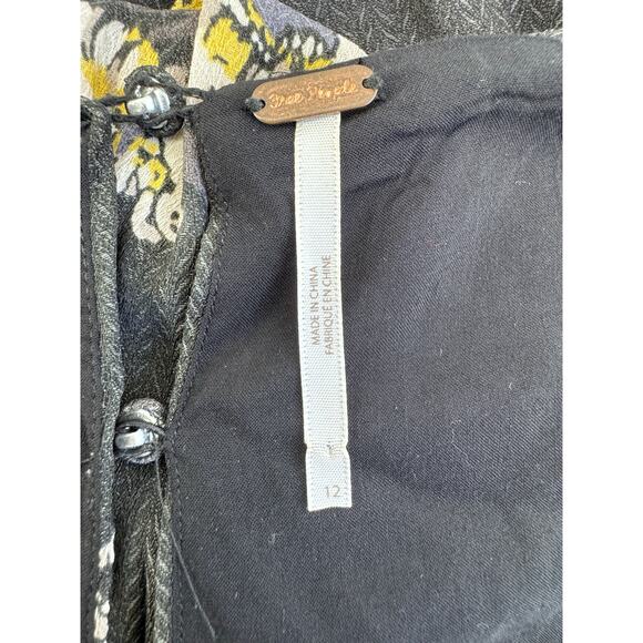 FREE PEOPLE Black All I Got Floral Tiered Flared Maxi Long Dress Size 12 0 - Picture 6 of 11